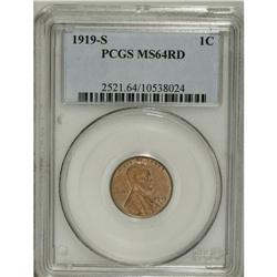 1919-S 1C MS64 Red PCGS. A smooth and satiny medium go 