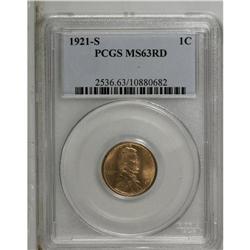 1921-S 1C MS63 Red PCGS. Typically struck with red, or 