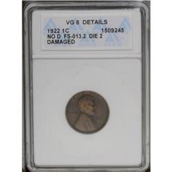 1922 No D 1C Strong Reverse--Damaged--ANACS. VG8 Detai 
