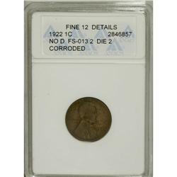 1922 No D 1C Strong Reverse--Corroded--ANACS. Fine 12 