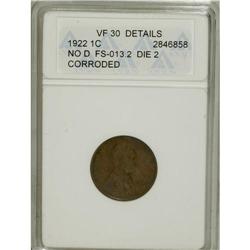 1922 No D 1C Strong Reverse--Corroded--ANACS. VF30 Det 
