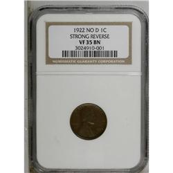1922 No D 1C Strong Reverse VF35 NGC. FS-013.2. Die Pa 