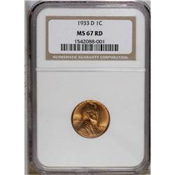 1933-D 1C MS67 Red NGC. Nicely struck with vivid orang 