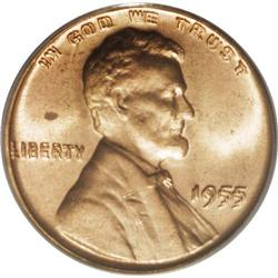 1955/55 1C Doubled Die Obverse MS64 Red PCGS. A lustro 