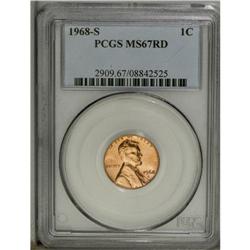 1968-S 1C MS67 Red PCGS. A sharply struck straw-gold S 