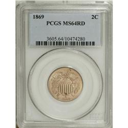 1869 2C MS64 Red PCGS. Both sides are enveloped in att 