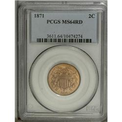 1871 2C MS64 Red PCGS. Attractive copper-gold surfaces 