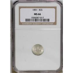 1851 3CS MS66 NGC. A highly lustrous trime that sports 
