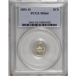 1851-O 3CS MS64 PCGS. Hints of blue and gold toning ap 