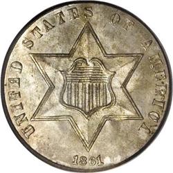 1861 3CS MS66 PCGS. Luxurious luster bathes both sides 
