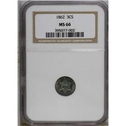 1862 3CS MS66 NGC. Sea-green and champagne-rose colors 
