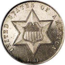 1861 3CS PR65 Cameo NGC. This intricately struck Gem h 