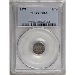 1872 3CS PR63 PCGS. Vivid orange and deep violet patin 