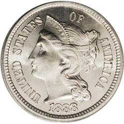 1888 3CN MS67 PCGS. One of only 36,500 business strike 