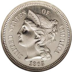 1865 3CN PR65 NGC. First year of issue, being most com 
