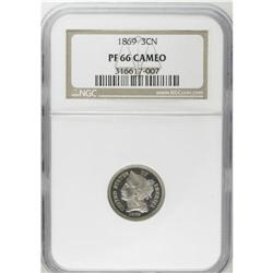 1869 3CN PR66 Cameo NGC. This lovely Cameo example has 