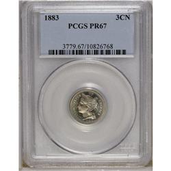 1883 3CN PR67 PCGS. Whispers of gold-tan color around 