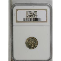 1884 3CN PR67 NGC. Orange-gold patina graces this rema 