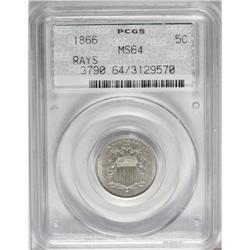 1866 5C Rays MS64 PCGS. Choice and subtly lustrous wit 