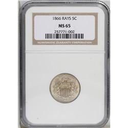 1866 5C Rays MS65 NGC. A sharply struck olive-gold Gem 