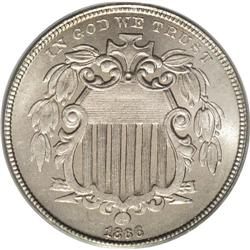 1866 5C Rays MS66 PCGS. Like the three-cent denominati 