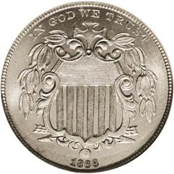 1866 5C Rays MS66 NGC. Light golden patina graces this 