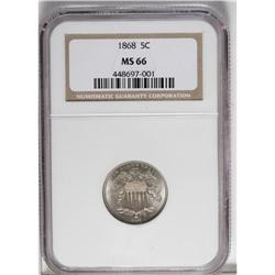1868 5C MS66 NGC. The outer ring of olive-accented blu 