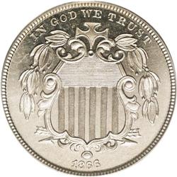 1866 5C Rays PR66 Cameo PCGS. This lovely piece was st 