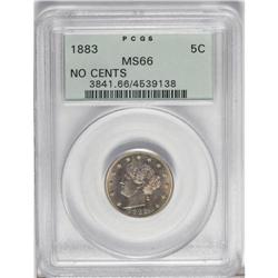1883 5C No Cents MS66 PCGS. Powder-blue and autumn-bro 