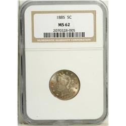 1885 5C MS62 NGC. Highly lustrous with uniformly well 