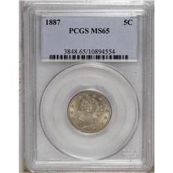 1887 5C MS65 PCGS. Lustrous with olive-green and blue- 