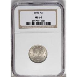 1899 5C MS66 NGC. Sharply struck with pleasing luster. 