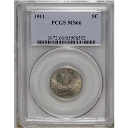 1911 5C MS66 PCGS. Well struck and lustrous beneath so 