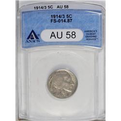 1914/3 5C AU58 ANACS. FS-014.87. Light friction is not 