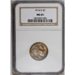 1914-D 5C MS65 NGC. Rather satiny and well struck, sav 