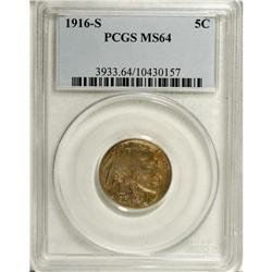 1916-S 5C MS64 PCGS. A green-gold piece that sports th 