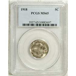 1918 5C MS65 PCGS. Satiny surfaces exude glowing luste 