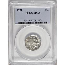 1921 5C MS65 PCGS. Light pink and gold patina covers t 