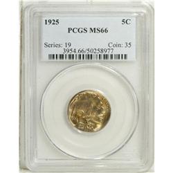 1925 5C MS66 PCGS. Well struck and intensely lustrous, 
