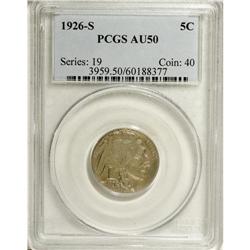 1926-S 5C AU50 PCGS. Attractive light gray surfaces wi 