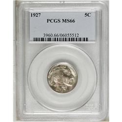 1927 5C MS66 PCGS. Sunset-orange and plum combine in t 