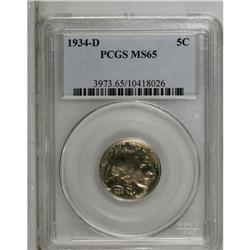 1934-D 5C MS65 PCGS. Traces of rose and gold toning ar 