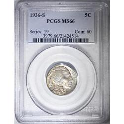 1936-S 5C MS66 PCGS. Iridescent rainbow coloration is 