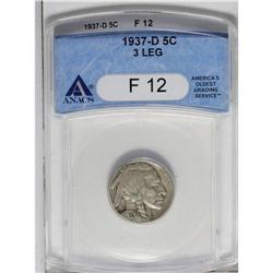 1937-D 5C Three-Legged Fine 12 ANACS. A moderately wor 