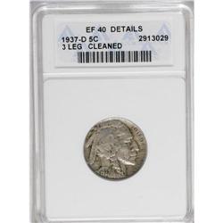 1937-D 5C Three-Legged--Cleaned--ANACS. XF40 Details. 