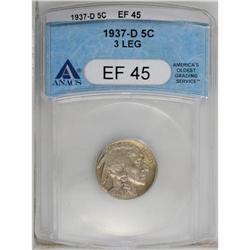 1937-D 5C Three-Legged XF45 ANACS. An olive-toned Choi 