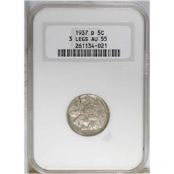1937-D 5C Three-Legged AU55 NGC. Well struck with most 