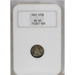 1847 H10C MS65 NGC. A highly lustrous Gem toned blue a 