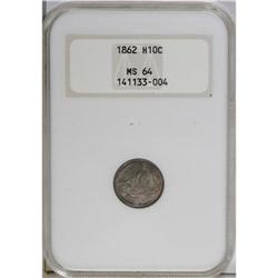1862 H10C MS64 NGC. Choice and appealing with reddish- 