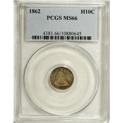 1862 H10C MS66 PCGS. A lustrous piece with slate-gray 